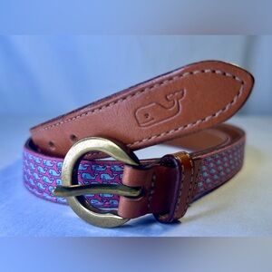 Vineyard Vines pink whale logo print leather belt small